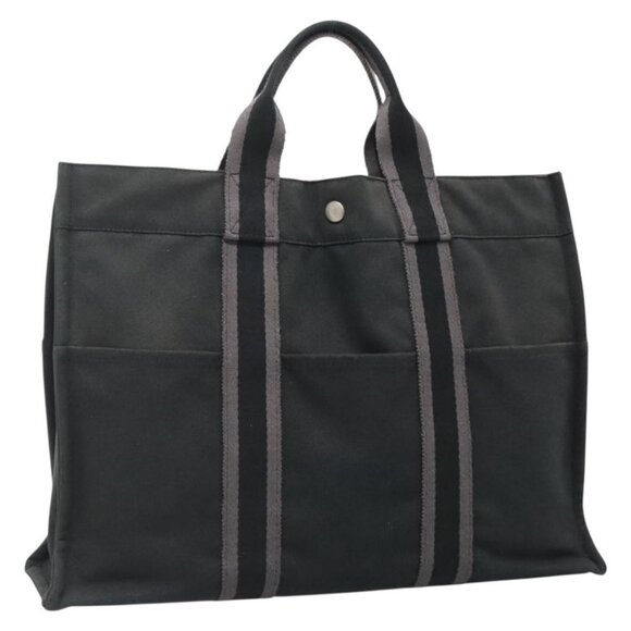 HERMES Fourre Tout MM Hand Bag Canvas Black Auth 129764 - Picture 1 of 16